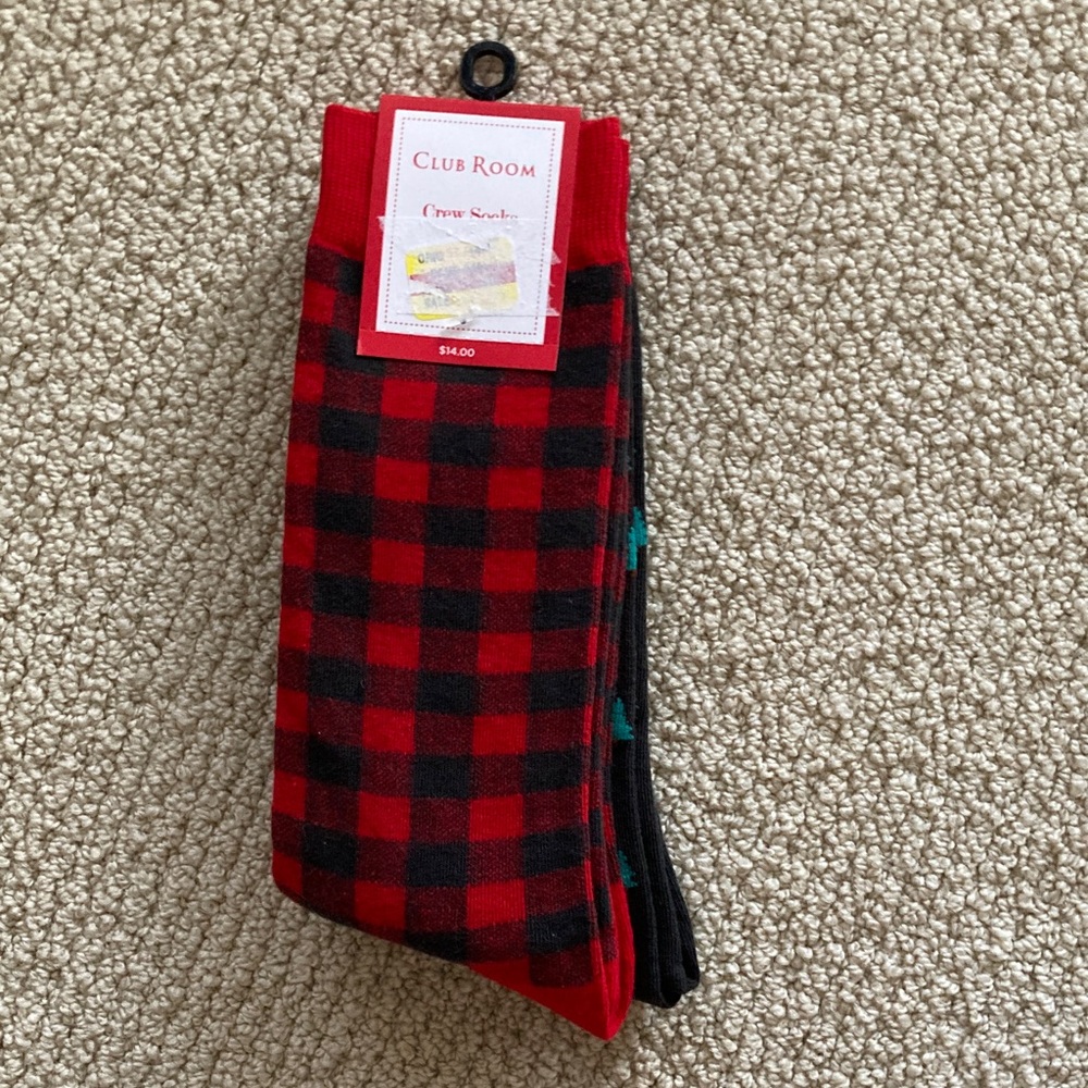 Club Room Christmas Themed Holiday Crew Socks 2 Pairs Men One Size
